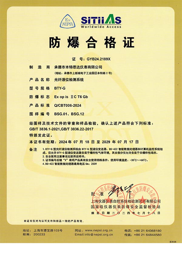 Волоконно - оптический взрывобезопасный сертификат